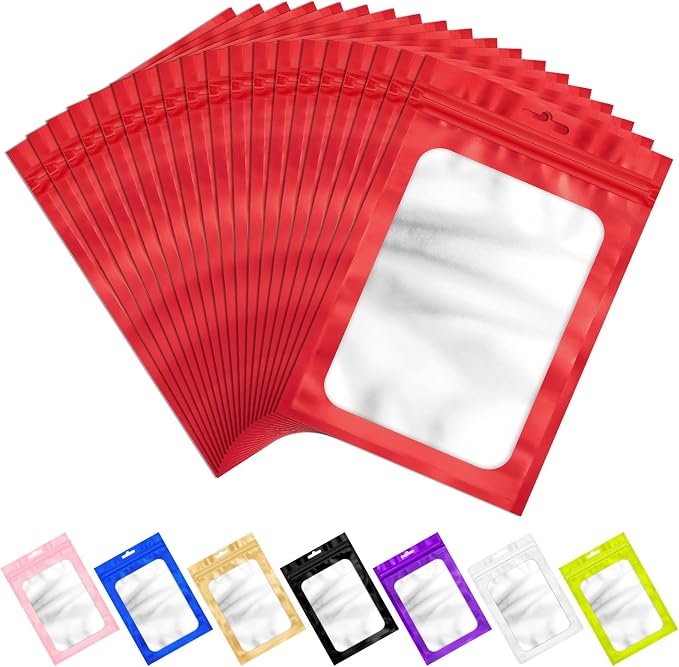 ANZNKU 100 Pcs Red Mylar Bags, Resealable Smell Proof Small Foil Pouches