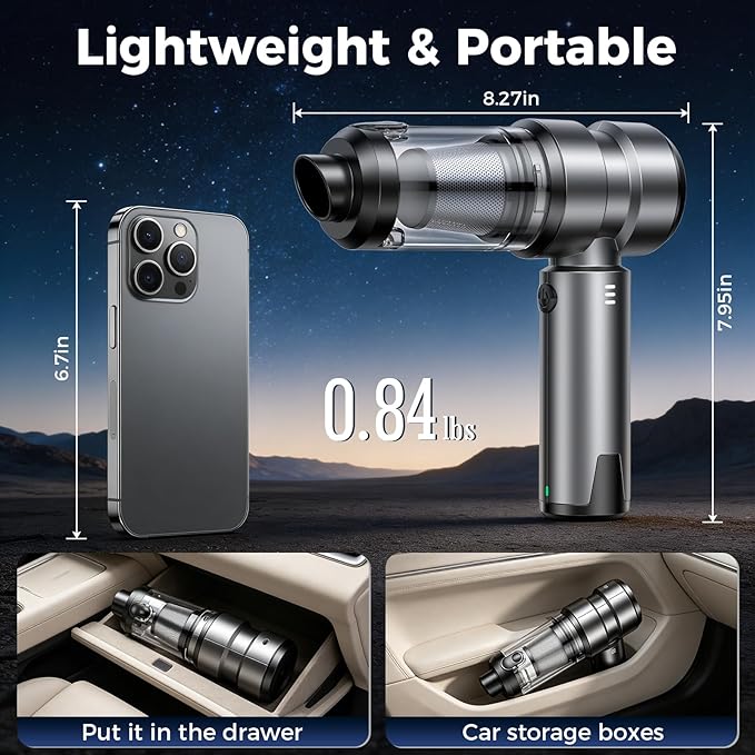 Handheld Cordless Car Vacuum Cleaner - 21000PA Brushless High Power & Multi-Nozzles Car Vacuum, 4-in-1 Portable Mini Air Duster for Car Home Office Pet