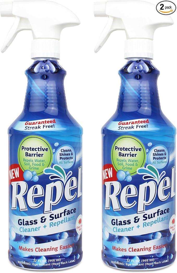 Clean-X REPEL Glass & Surface Cleaner 32 fl. oz. - Cleans & Repels water spots and dirt on glass, mirror, tile and multi