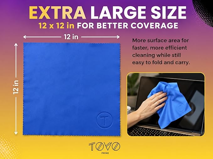Extra Large Microfiber Cleaning Cloth – 3 Pack, 12"x12", 230 GSM Thick Lens Cleaner for Glasses, Camera & Screens, Ultra Soft, Streak-Free, Lint-Free, Scratch-Safe (Core Series)