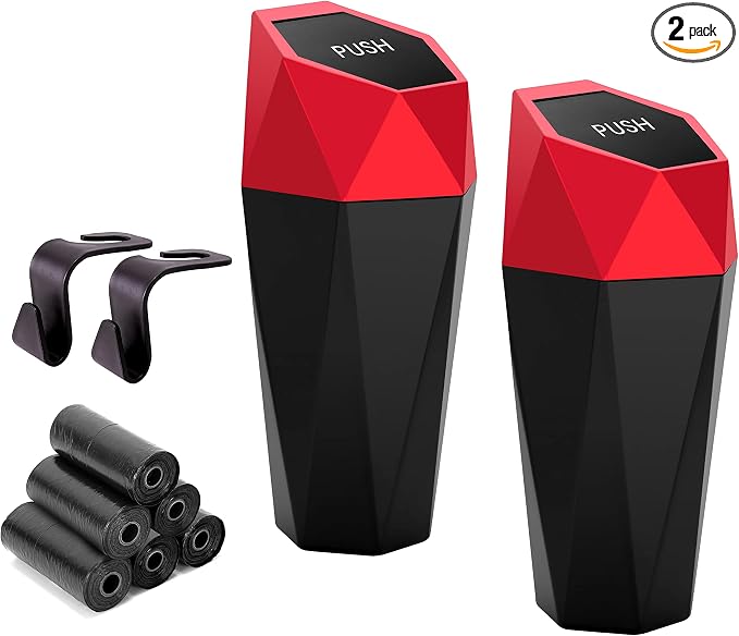 Ginsco Car Trash Can Cup Holder, 2 Pack Mini Car Trash Can with Lid, Car Accessories for Interior, Leakproof Small Trash