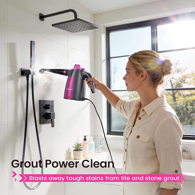 LABIGO Steam Cleaner, Pressurized Handheld Multi-Surface Natural Steam Cleaner with 12pcs Accessory & Safety Lock, Portable Steamer for Cleaning Home, Kitchen, Bathroom, Car, Upholstery, Grout, Window