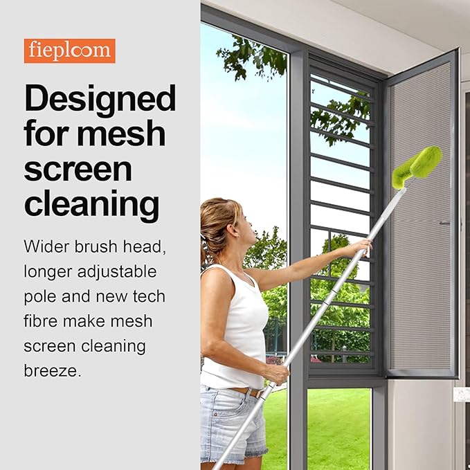 Window Screen Cleaning Brush with 62in Extension Pole, Innovative Fibre Mesh Screen Cleaner for Window Mesh, Patio Screens, Screen Doors, Pool Cage & Fence - Dry or Wet Use