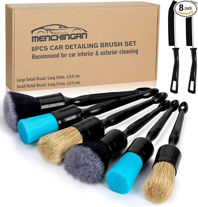 Car Detailing Brushes Set, 8-Piece Auto Detail Cleaning Brush Tool Kit in Ultra-Soft/Middle/Hard, Crevice Brush for Car