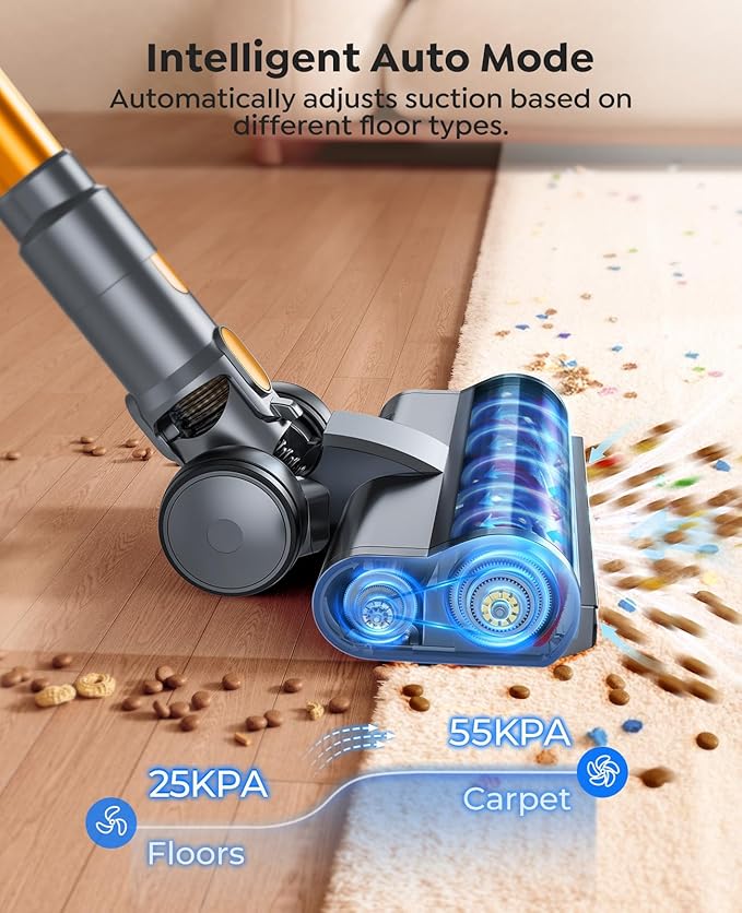 Cordless Vacuum Cleaner, 55KPa 650W 70Mins Stick Vacuum Cleaners for Home, Self-Standing Handheld Vacuum with 3.3Ft Extendable Hose, LED Touch Screen for Pet Hair/Floor/Carpet