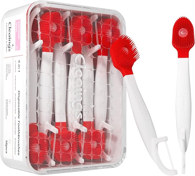 cleaings® Mini Brushes-Disposable Toothbrushes with Toothpaste and Dental Floss, Pick for Work or Travel, 16 Count-Ice P