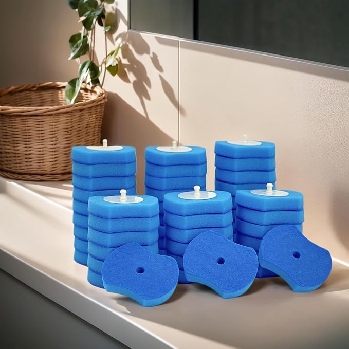 72 Count Toilet Brush Refill Pads, Toilet Brush Refill, Only Compatible Disposable Toilet Brush, Toilet Scrubber Refills, Brush Head Replacement (Blue)