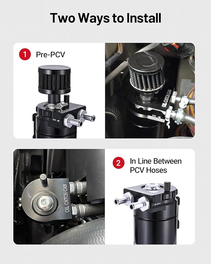 EVIL ENERGY Oil Catch Can, 300ML Baffled Oil Can with Breather Filter, Universal Aluminum Air Oil Separator Breather Tank with 3/8" ID 5FT NBR Fuel Hose Kit