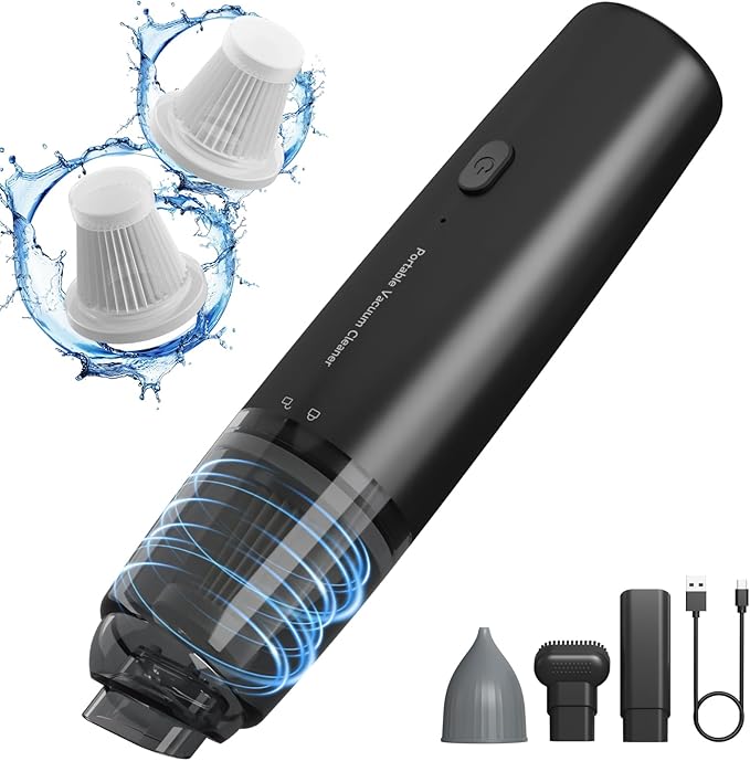 Handheld Vacuum Cordless, Car Vacuum Portable with 2 Suction Modes, Blow & Suction 2-in-1, Mini Vacuum Cleaner Rechargeable for Car, Home, Pet Hair, Office, Desk, Keyboards (Black)