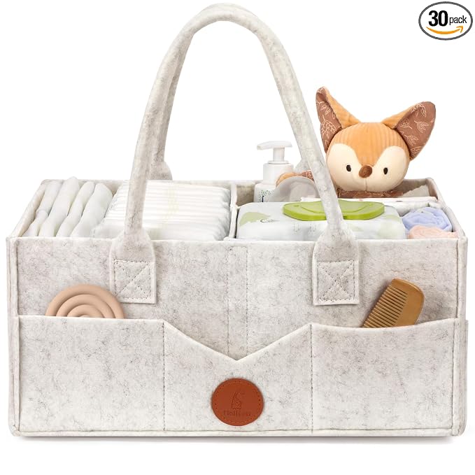 Maliton Felt Diaper Caddy Organizer for Changing Table - X-Large, White