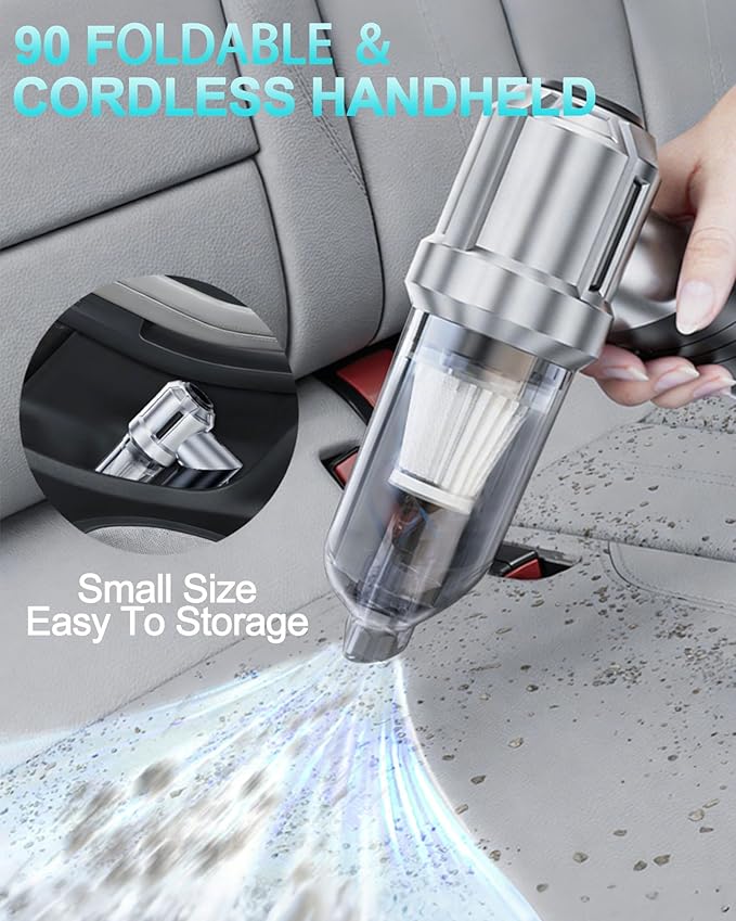houscly Portable Cordless Foldable 20000PA High Power Mini Vacuum Cleaner, 4-in-1 Compressed Duster & Air Blower & Pump, Hand Held Vacuum, Brushless Motor, for Car, Home, Office, Pet, Camping