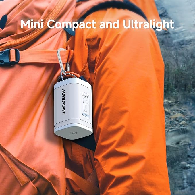 Portable Electric Mini Air Pump for Inflatables-Camping (SOS) Light,5 Universal Nozzles,Carabiner Clip,1200mAh Rechargeable-Fast Inflate/Deflate Pool Float/Air Mattress Bed/Vacuum Bag Home Storage