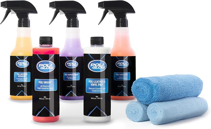 Poli Glow® 16 oz Vehicle Detailing Kit – All-in-One Cleaner & Protectant Set for Cars, Boats & RVs – Includes Interior,