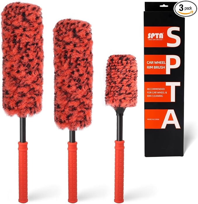 SPTA Rim Cleaner Brush, 3 Pcs Synthetic Ultimate Wheel Brush Set, Flat Spoke Wheel Cleaning Brush, Car Wheel Brush, Brus