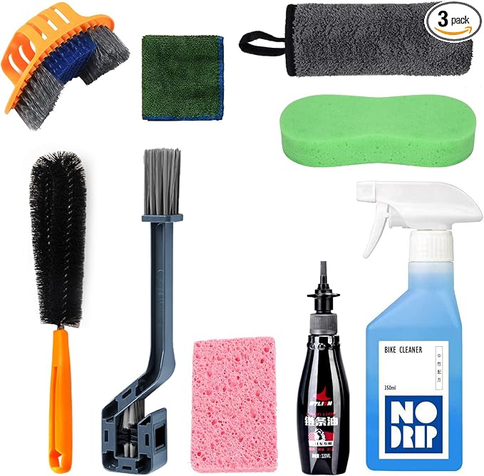 Pro: Conquer Grime! Motorcycle Chain Clean & Lube Kit - 350ml Powerful Degreaser, 120ml Smooth Wet Lube, Brushes, Scrubb