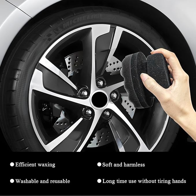 KVAEY 2 PCS Tire Dressing Applicator Pads, Reusable Hex Grip Tire Shine Applicator Polishing Sponge Pads, Wheel Tire Shine Detailing Foam for Most Vehicles, Car Accessories (Black, 4.33")