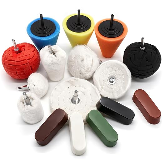Tnisesm 16Pcs Aluminum Polishing Kit, Polishing Wheels Buffing Pads for Drills, Car Wheel and Polisher Kits for Car Care