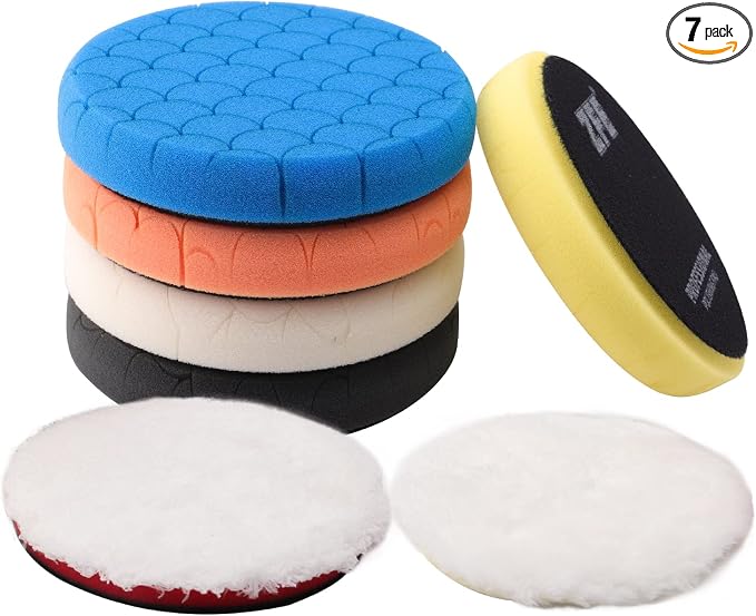 Buffing Polishing Pads, 7Pc 6.5 Inch Face for 6Inch 150mm Backing Plate Compound Buffing Sponge Pads Cutting Polishing P
