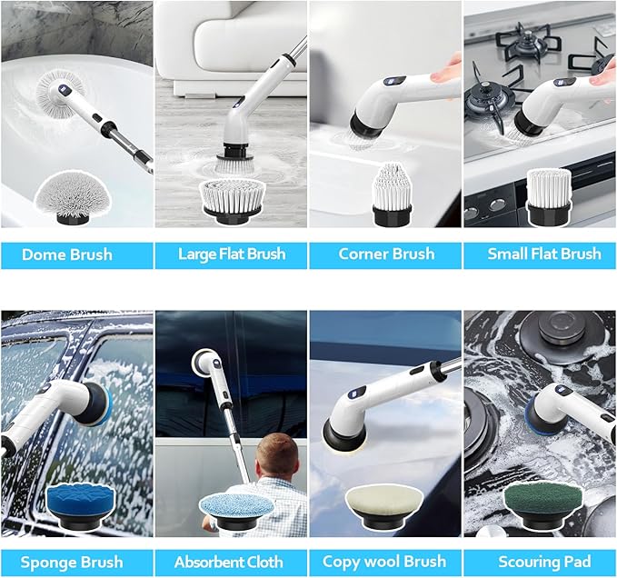 TUYU Replaceable Brush Heads Electric Spin Scrubber,4 Pack Brush Heads & 4 pcs Extra Brushes Kit, Cordless Spin Scrubber Power Cleaning Brush for Bathroom Floor