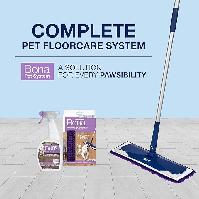 Bona Pet System Microfiber Sweeping Pads for Multi-Surface Floors - 3 Count - Washable and Reusable - Attracts & Traps Cat and Dog Hair - Fits All Bona Mops