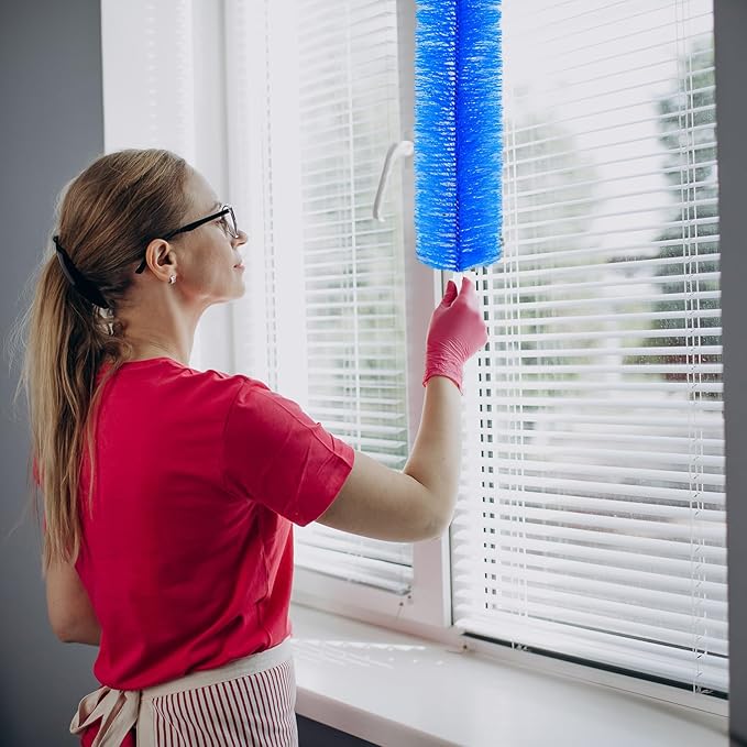 Sliner 4 Pcs Fan Cleaning Brush Bendable Fan Duster Cleaner Reusable Cobweb Duster Microfiber Head Dirt Remover for Ceiling Fans Blades, Air Vents, Curtains, Cars, Shutters (Blue)