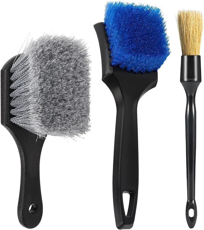 3Pcs Wheel Brush Kit, Soft Stiff Bristle Car Wheel Cleaner Brush