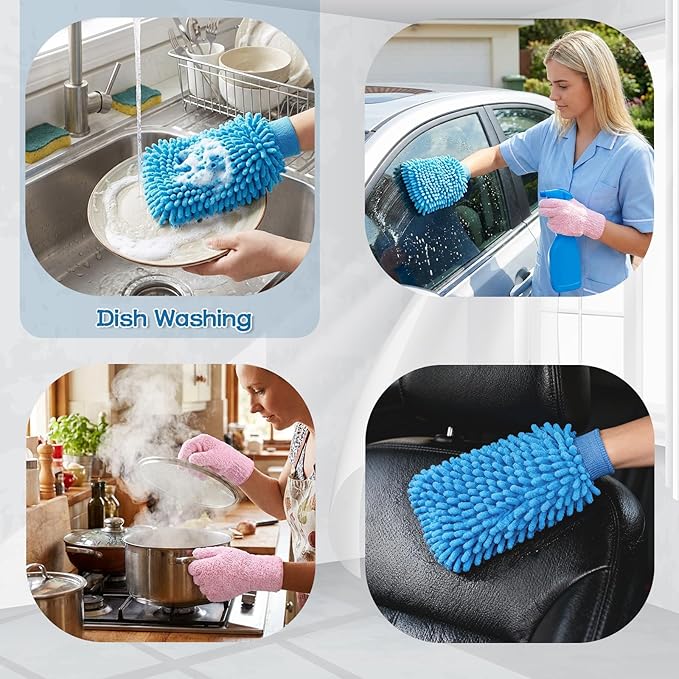 Potchen 6 Pcs Microfiber Dusting Mitt Gloves for Plants Washable Dusting Gloves for House Cleaning Furniture Car Washing
