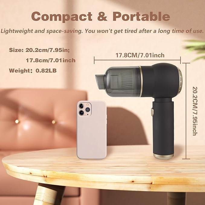 Handheld Car Vacuum Portable Cordless, 4 in 1 Mini Vacuum Cleaner High Power, 4000Pa Suction, Air Duster, 4000mAh, Multi-Nozzles for Car, Home, Office & Pet Cleaning