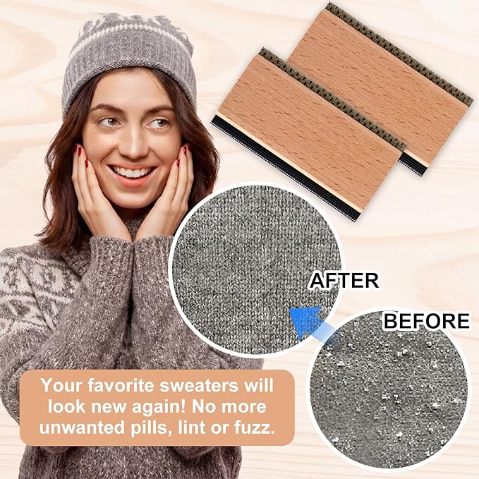 Cashmere Comb Double Sided Sweater Shaver Snag Repair Tool Kit with Snag Repair Needles Latch Hook Multifunction Fabric Clothes Shaver Travel Pilling Remover(Beech)