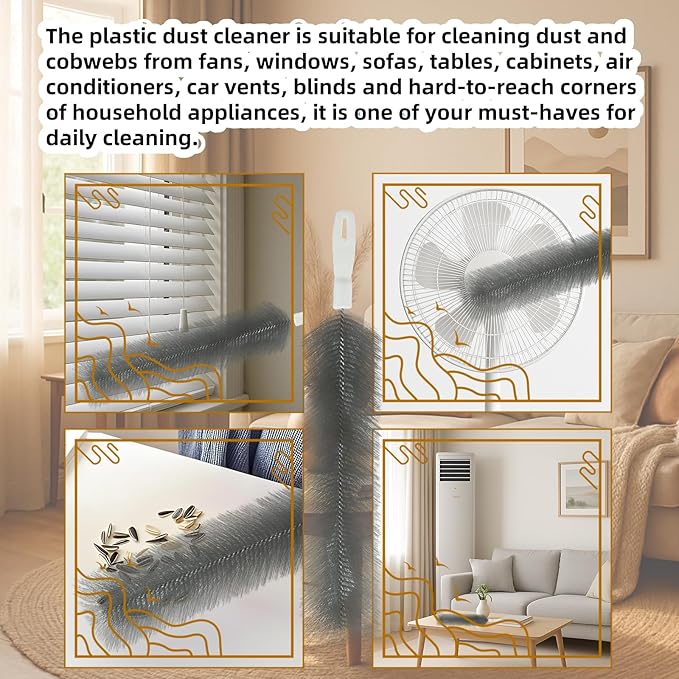 Fan Cleaning Brush, Bendable Fan Duster Fans Cleaner for Your Electric Fans Reusable Dust Cleaner Microfiber Head Dusting Brush for Air Conditioning, Home Car Vents, Curtain, Shutters 2 Pcs Grey