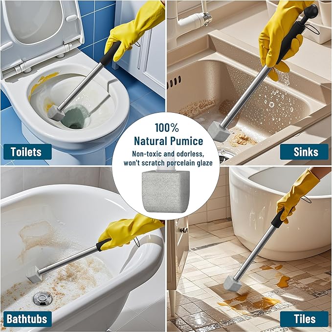 YINGMORE 2026 New Pumice Toilet Cleaner 17inch with Handle - Toilet, Pool & Tub Hard Water Stain Remover (1handle+8pumice)