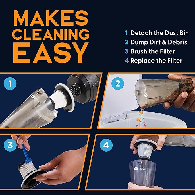 THISWORX Car Vacuum Cleaner - Portable, High Power, Handheld Vacuums w/ 3 Attachments, 16 Ft Cord & Bag - 12v, Auto Accessories Kit for Interior Detailing - Black