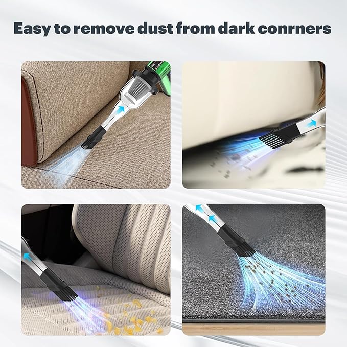 SCHNEIDER Compressed Air Duster and Vacuum Cleaner with 2-in-1 Blow & Suction Function, 130000RPM Electric Air Dust with Multi-Speed Adjustable/LED Light for PC Keyboard Cleaning, Car, Home