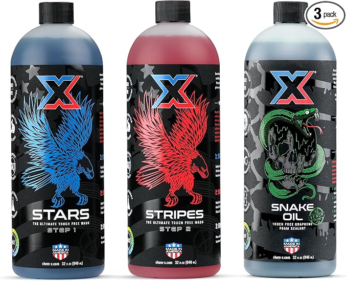 Chem-X Touch Free Clean + Seal Bundle: Stars and Stripes: The Ultimate Touch Free Vehicle Wash (32oz) + Snake Oil Venom: