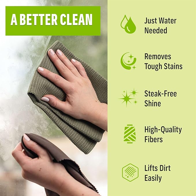 E-Cloth Microfiber Window Cleaning Cloth Kit - Glass Cleaning Cloth for Windows, Mirrors, Cars, Lenses, Eyeglasses, & More, Streak Free Clean, Machine Washable Reusable Towel - Dark Oak (2 Kits)