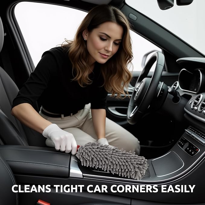 Car Duster Interior by TAKAVU, 360° Microfiber Fingers, Unbreakable Comfort Handle, Lint and Scratch Free, Include Microfiber Towel, for Car & Home Use, The Best Auto Accessories Gray