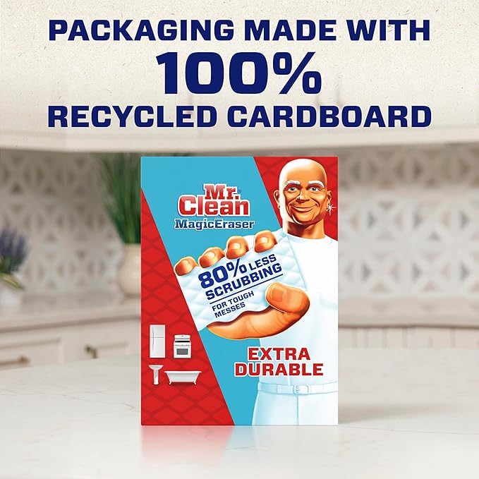Mr. Clean Magic Eraser Sponge, All Purpose Cleaner, Cleaning Scrubber, Wall, Sneaker, Kitchen, Bathroom, Shower Cleaner, Cleaning Supplies, Melamine Sponge, Cleaning Pads, Extra Durable, 10ct