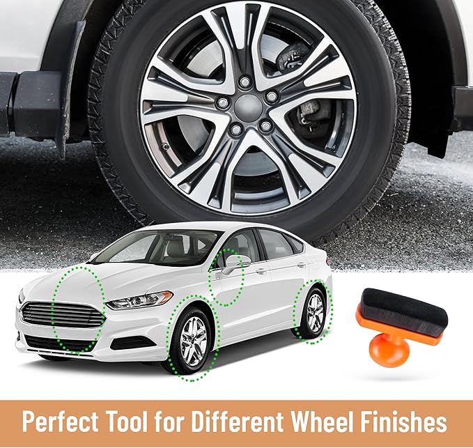 2pcs Large Car Tire Shine Applicator,Vegan Tire Shine Brush - Automotive Tire Dressing Applicator Brush with Storage Stand for Tire Detailing & Car Wash Kit, 3.6 Inch Length (Black & Orange)