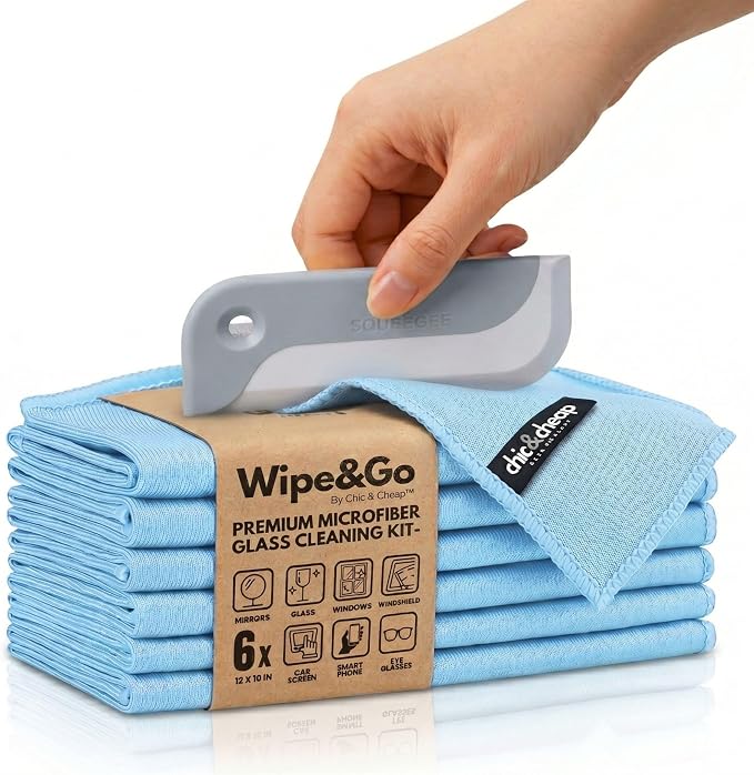 Wipe&GO Window & Glass Cleaning Cloths (6-Pack, 12 x 16") – Premium Diamond Weave Microfiber Cleaning Cloths for Windows