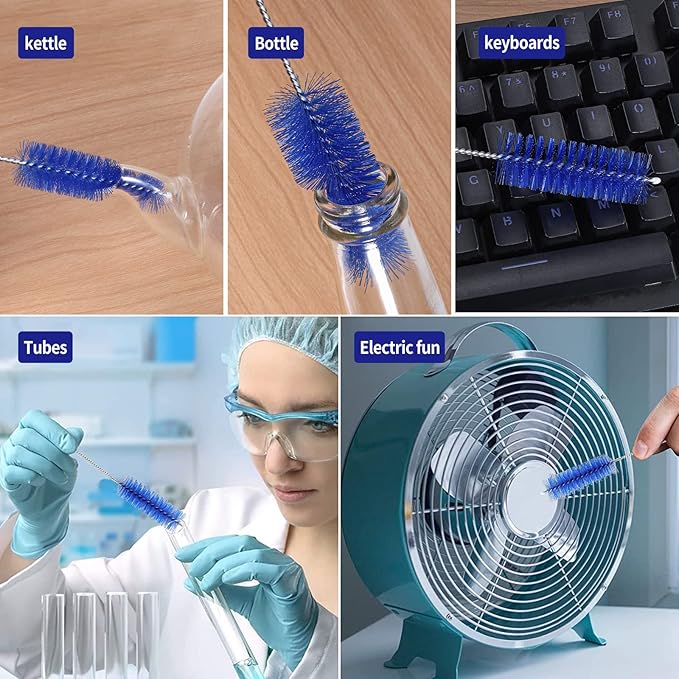 CiaraQ Bottle Cleaning Brushes, 8 Inch Nylon Tube Brush Set, Cleaner for Narrow Neck Bottles Cups with Hook, Set of 10pcs.