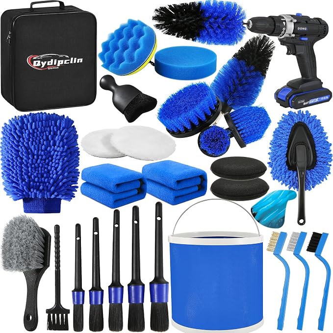 Qydipclin 29Pcs Car Detailing Kit, Car Detailing Brush Set, Car Wash Cleaning Kit, Car Detailing Brushes, Professional C