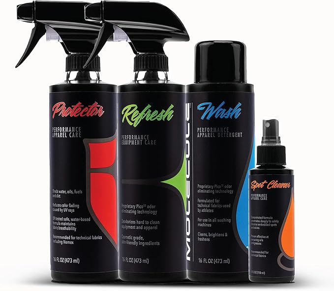 Molecule Complete Care Kit | Performance Apparel Care |16 Ounce Wash, Refresh, and Protector | 4 Ounce Spot Cleaner | Cl