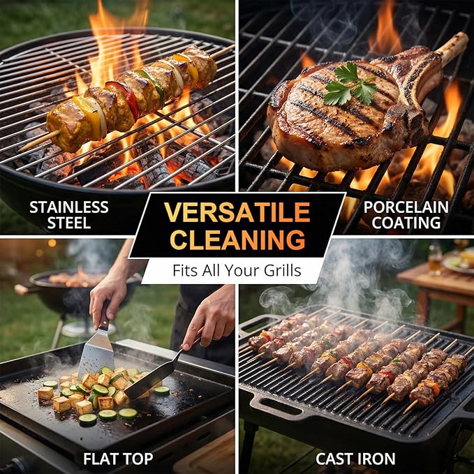 Electric Grill Brush for Outdoor, 2026 BBQ Grill Cleaner with Digital Display, Variable Speed Cordless Grill Brush, Waterproof & Replaceable Heads Grill Cleaning Brush for Barbecue Grates