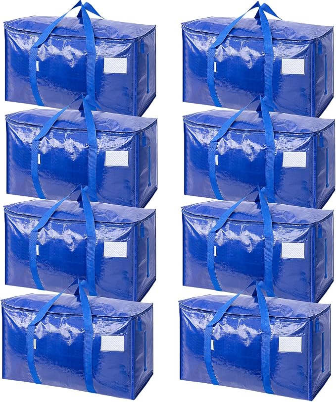TICONN 8 Pack Extra Large Moving Bags Heavy Duty with Zippers & Carrying Handles, Durable Storage Bags Moving Boxes for
