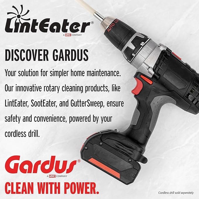 Gardus RLE24 LintEater Rotary Dryer Vent Cleaning System, Removes Lint, Extends Up to 24’