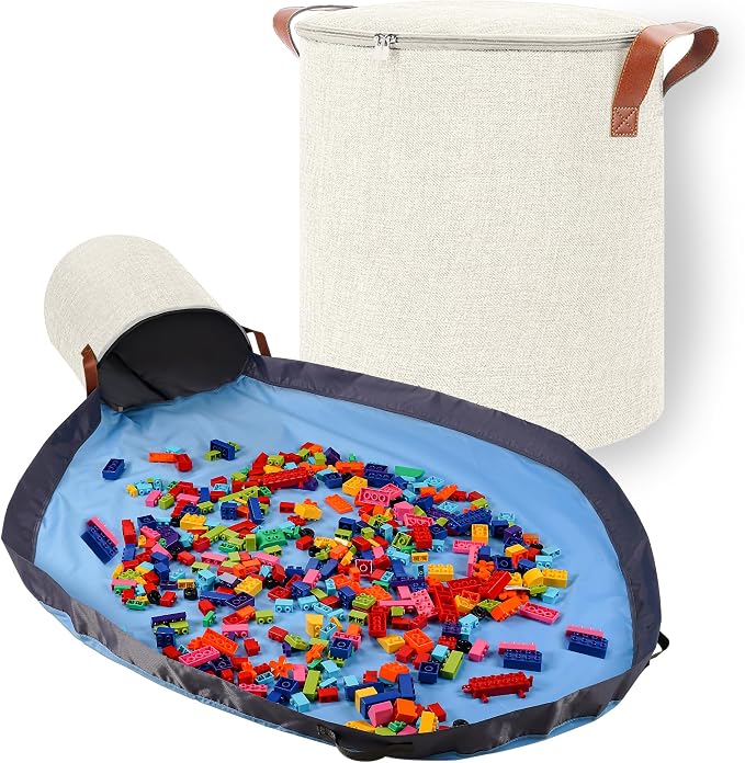SAM AND MABEL XXL Toy Storage Organizer with Play Mat – 15" x 15" x 16" Storage Bin for Kids' Playroom, Foldable Nursery