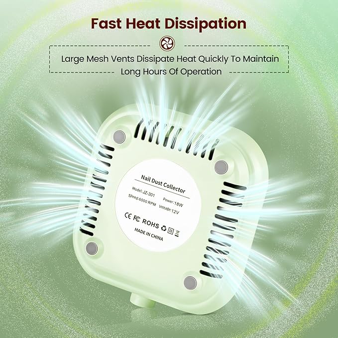 JODSONE Mini Nail Dust Collector PocketSized 6000RPM Powerful Suction Portable Nail Salon with 30 Filters Green