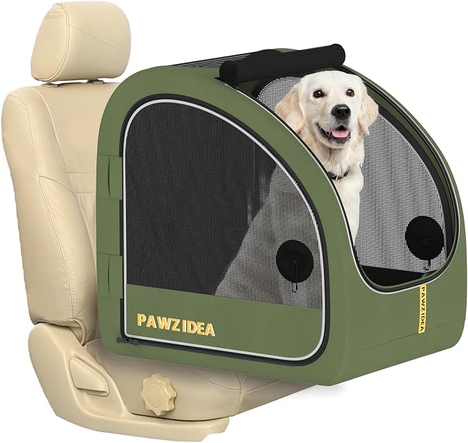 PAWZIDEA Portable Dog Crate for Car Travel, Medium & Large Dogs Up to 80lbs