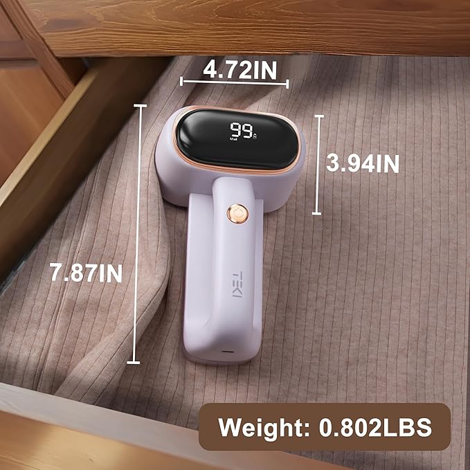 Fabric Shaver Lint Removers Rechargeable Sweater Shaver with Dual Head & LCD Display for Clothes Couch Pilling Furniture, 6-Leaf Blades Defuzzer, Pearl White, 1 Piece.