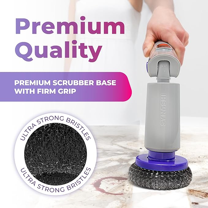 Synoshi PRO Electric Spin Scrubber Steel Brush Set for Cleaning (2 Units) Perfect for Grills, Ovens. Power Scrubber Steel Brush Heads for Intensive Cleaning